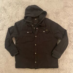 Brahma Jacket Mens L Black Canvas Shacket Quilted Hood Heavy Outdoor Long Sleeve